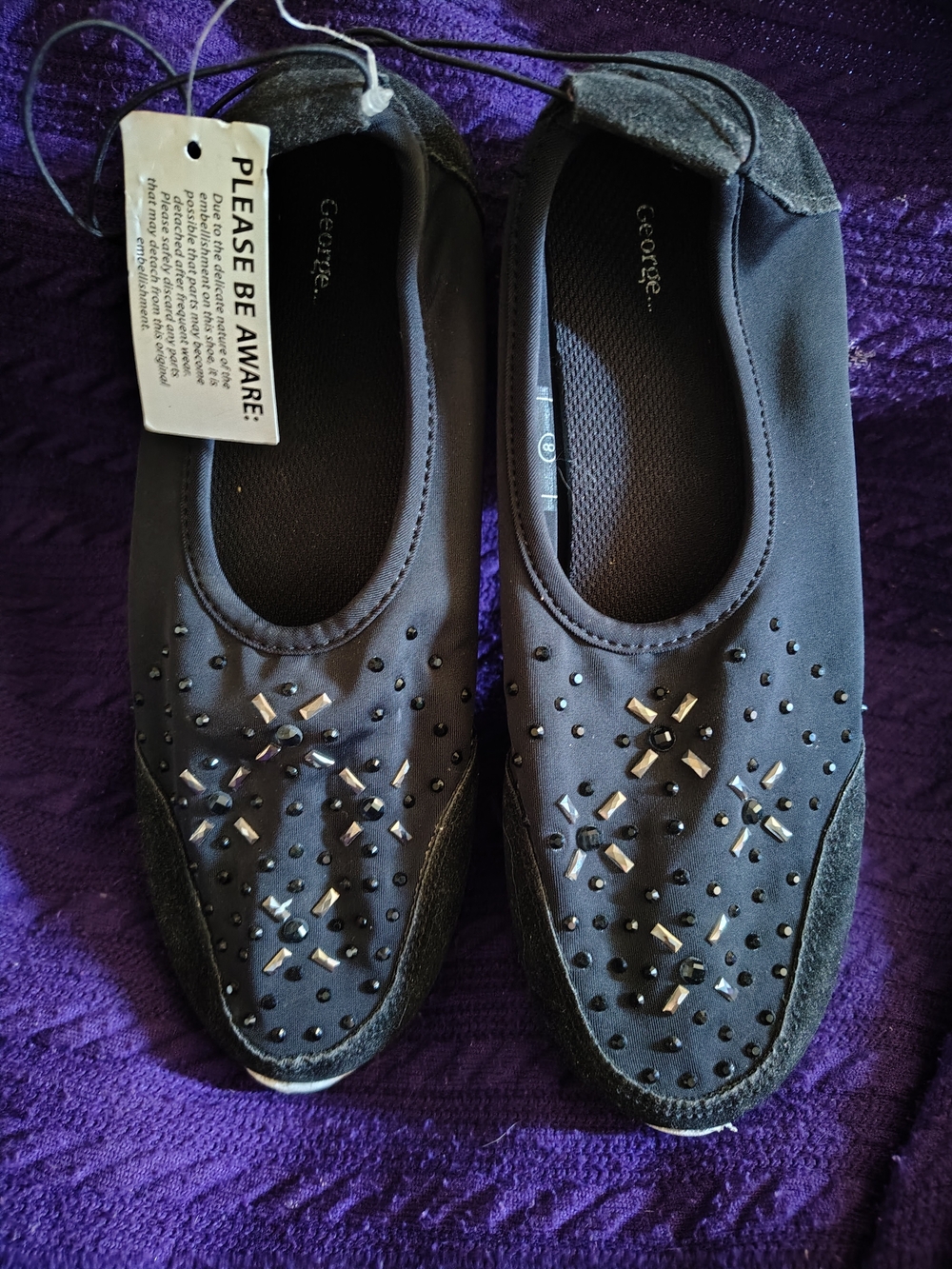 🥿 NWT George Black Rhinestone Embellished Slip-On Flats - Size 8 🥿